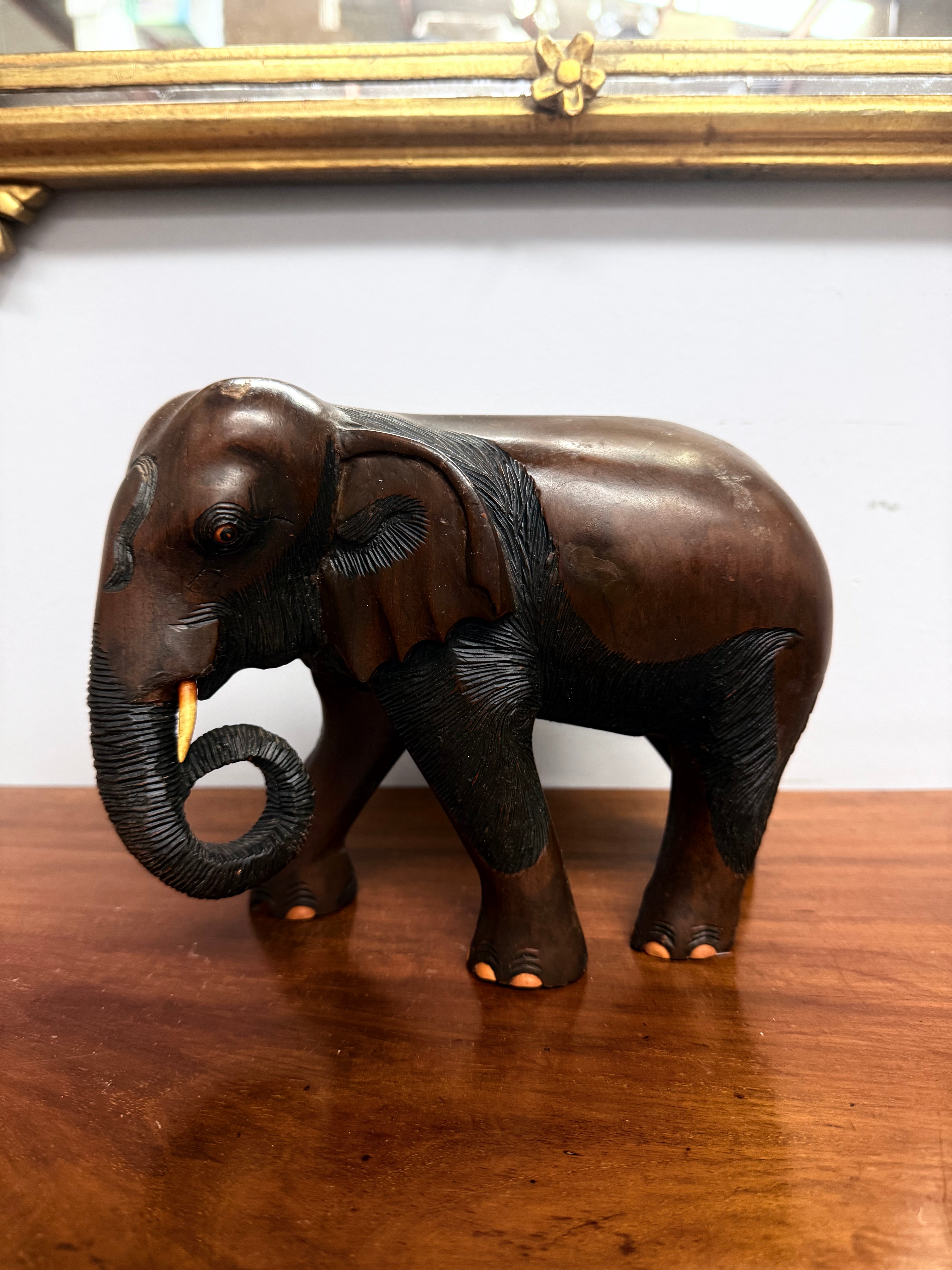 Vintage Carved Acacia Wood Elephant Statue | Antique & Vintage | Moonee Ponds Antiques | Australia Wide