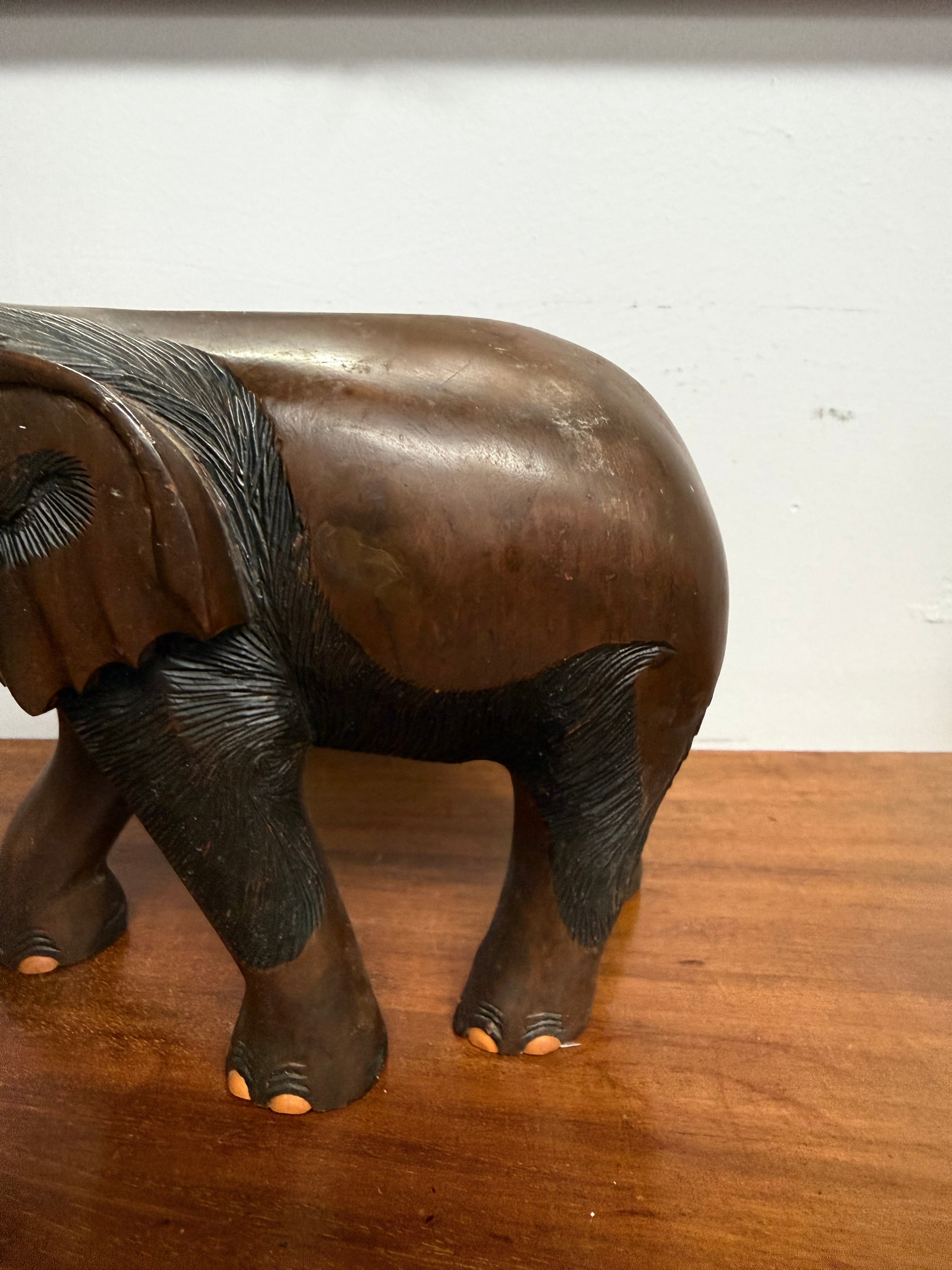 Vintage Carved Acacia Wood Elephant Statue | Antique & Vintage | Moonee Ponds Antiques | Australia Wide