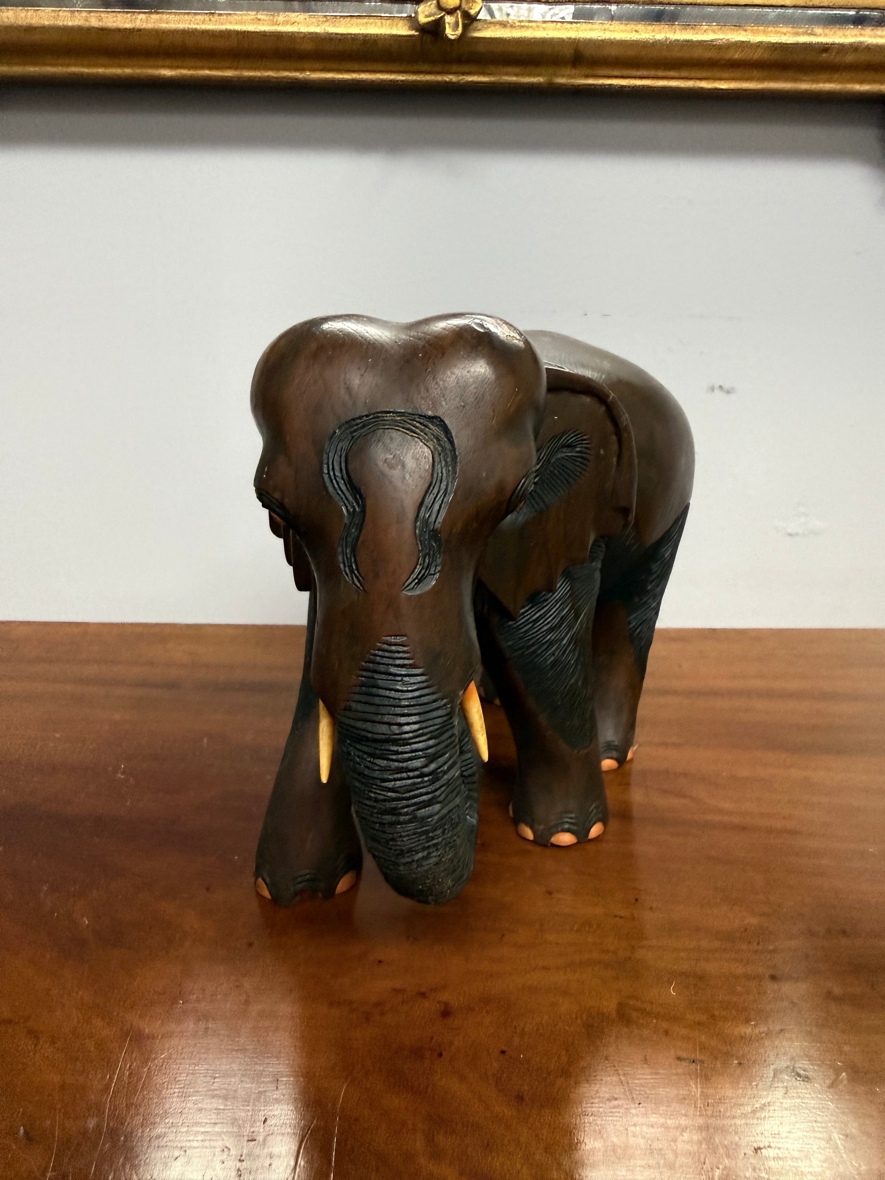 Vintage Carved Acacia Wood Elephant Statue | Antique & Vintage | Moonee Ponds Antiques | Australia Wide