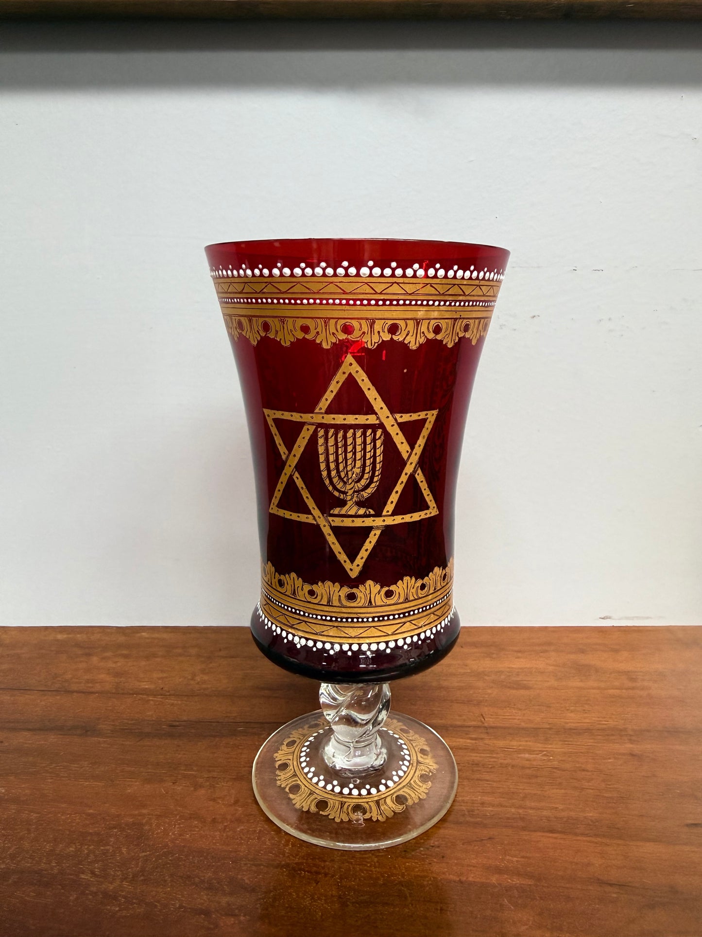 Antique Judaica Ruby & Gold Decorated Glass/Cup