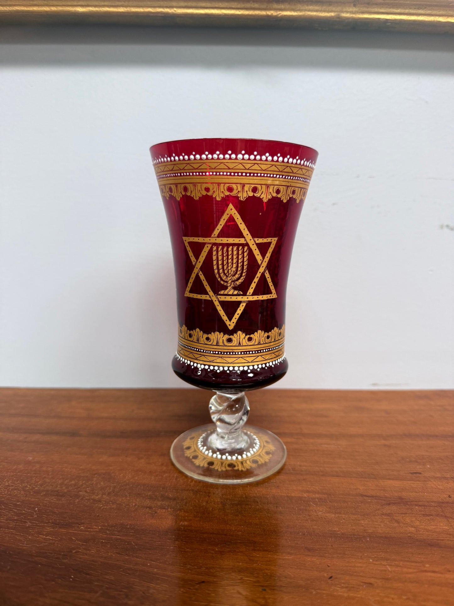 Antique Judaica Ruby & Gold Decorated Glass/Cup