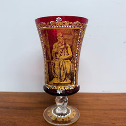 Antique Judaica Ruby & Gold Decorated Glass/Cup