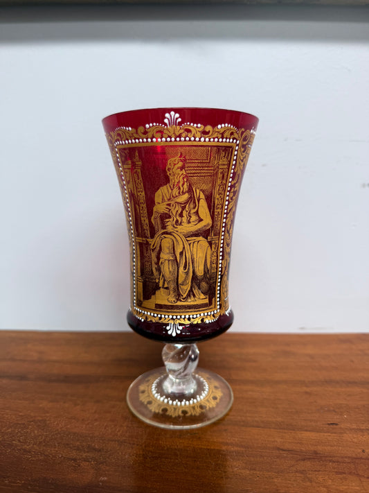 Antique Judaica Ruby & Gold Decorated Glass/Cup