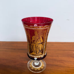 Antique Judaica Ruby & Gold Decorated Glass/Cup