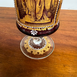 Antique Judaica Ruby & Gold Decorated Glass/Cup