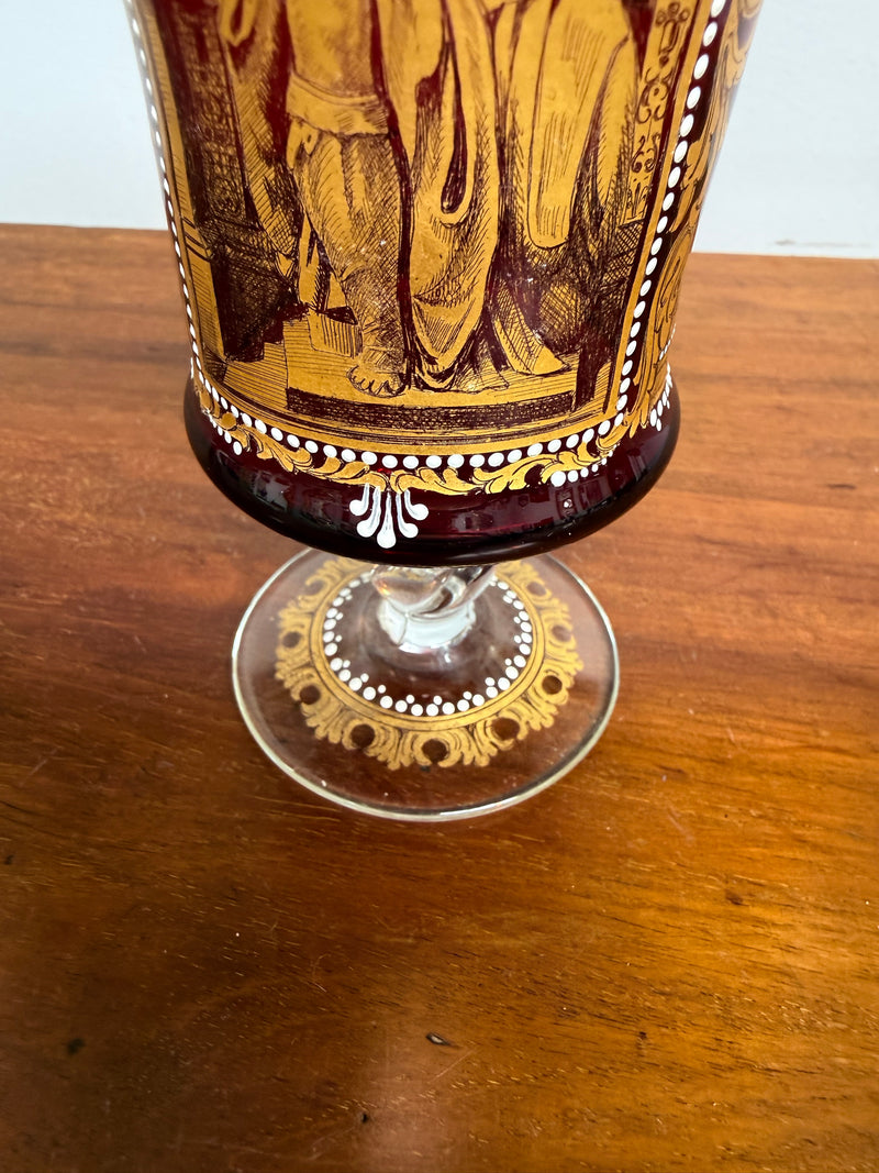 Antique Judaica Ruby & Gold Decorated Glass/Cup