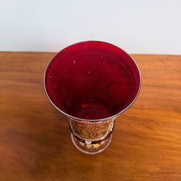 Antique Judaica Ruby & Gold Decorated Glass/Cup