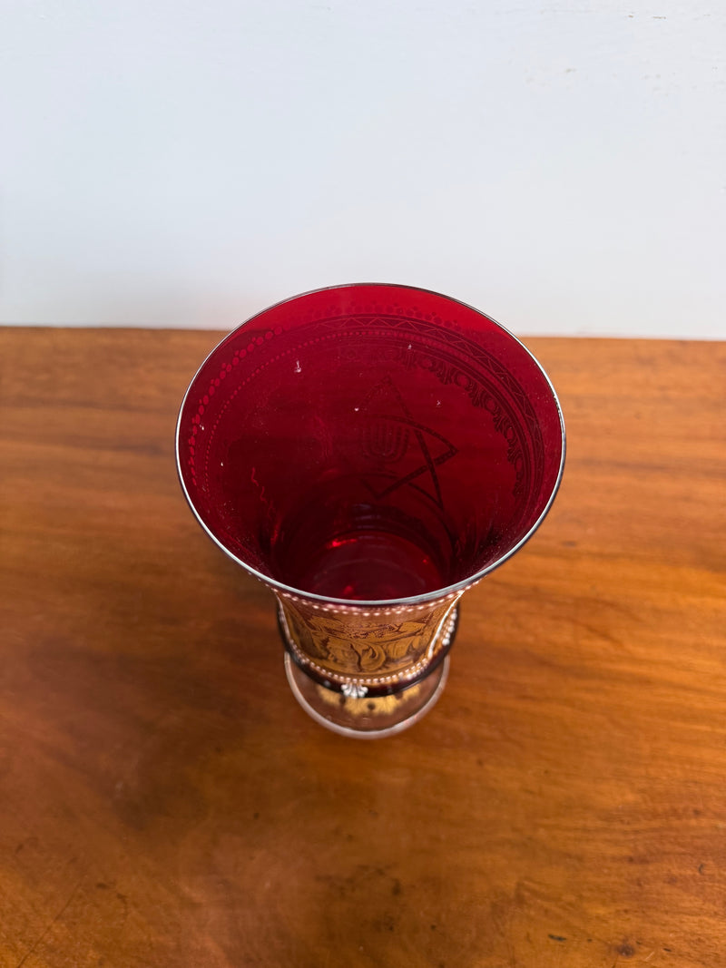 Antique Judaica Ruby & Gold Decorated Glass/Cup