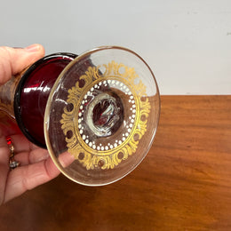 Antique Judaica Ruby & Gold Decorated Glass/Cup