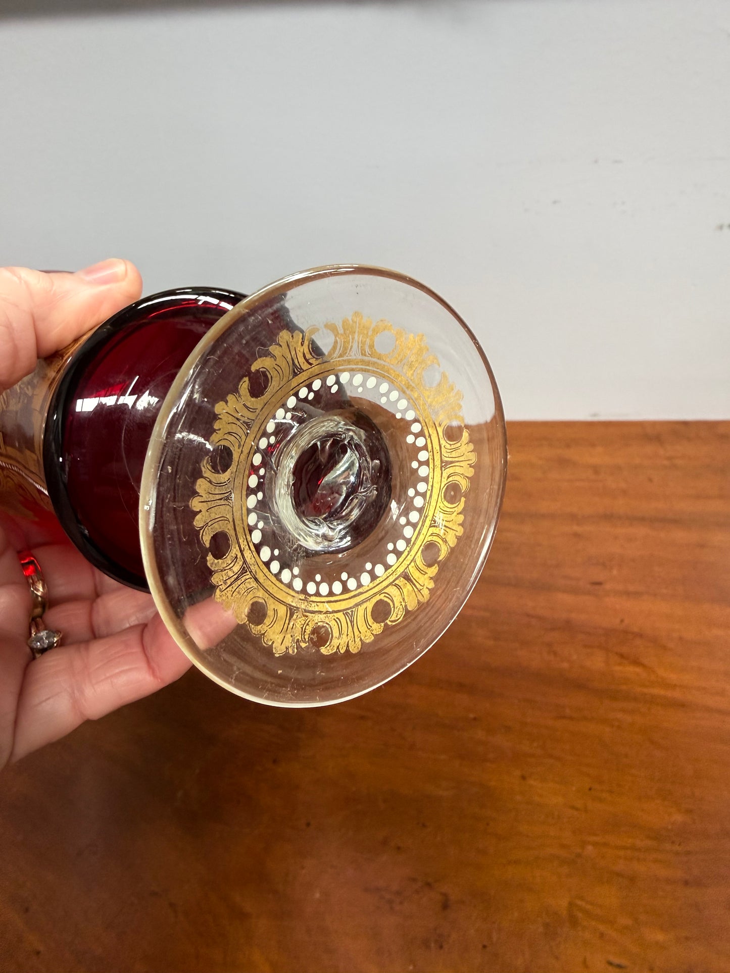 Antique Judaica Ruby & Gold Decorated Glass/Cup