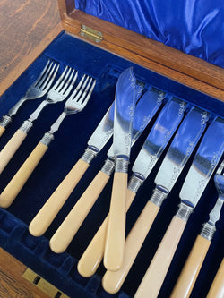 Antique Stewart Dawsons & Co Jewellers Cased Set of Bone Handled EPNS Fish Knives & Forks | Antique & Vintage | Moonee Ponds Antiques | Australia Wide Delivery