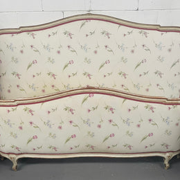 Queen size 19th Century Louis XV style hand painted upholstered bed. Sourced from France and comes with custom made slats. 