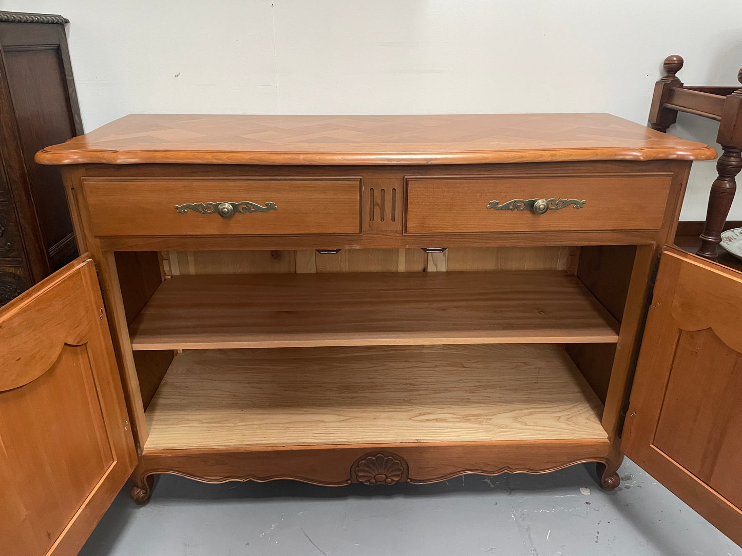 Vintage French Provincial Style Cherry Wood Two Door Sideboard