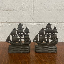 Pair Vintage Metal Sailing Ship Bookends