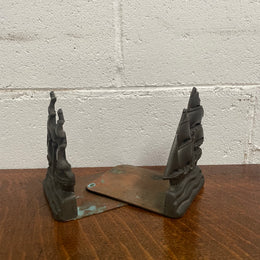 Pair Vintage Metal Sailing Ship Bookends