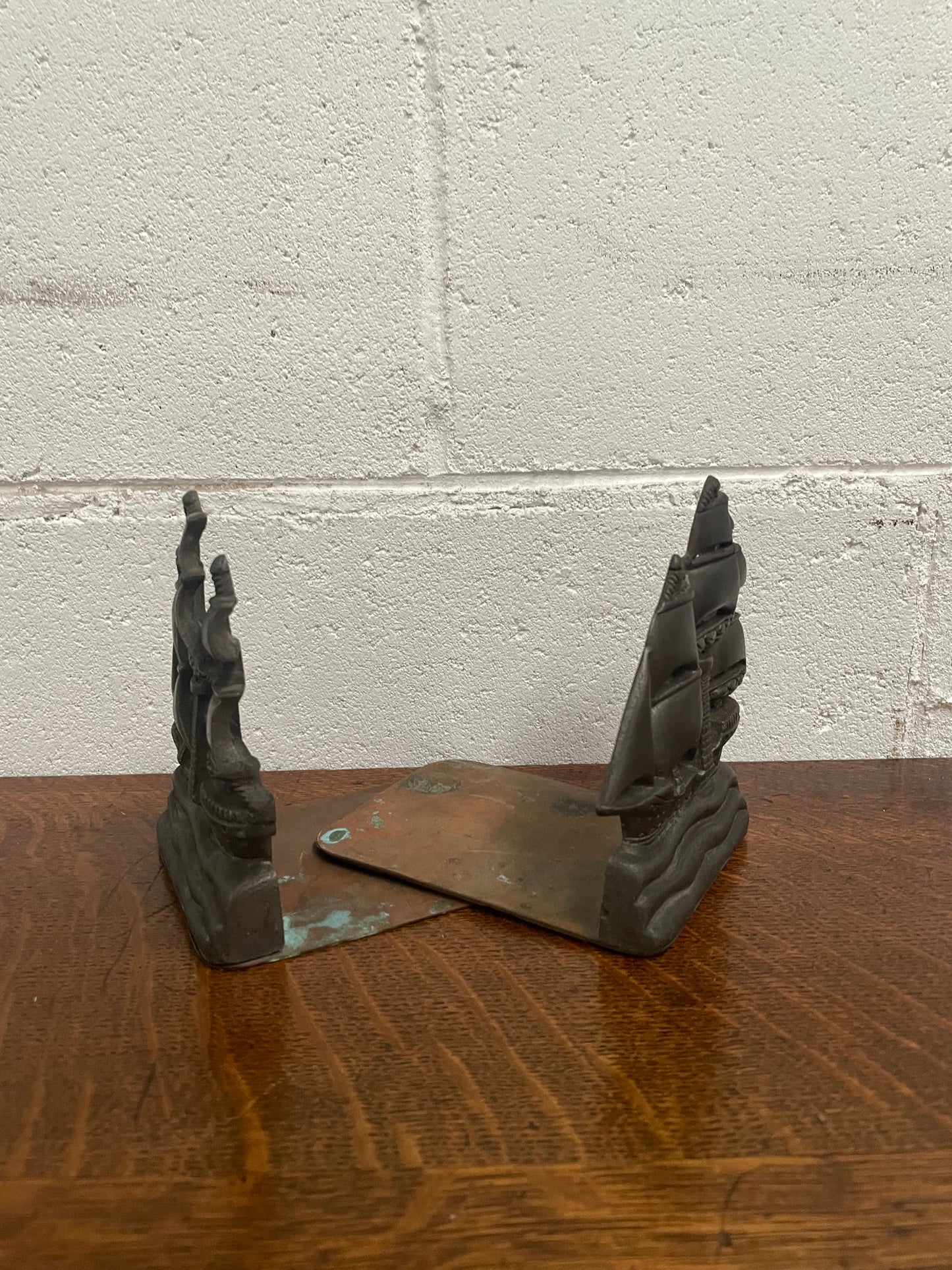 Pair Vintage Metal Sailing Ship Bookends