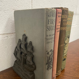 Pair Vintage Metal Sailing Ship Bookends