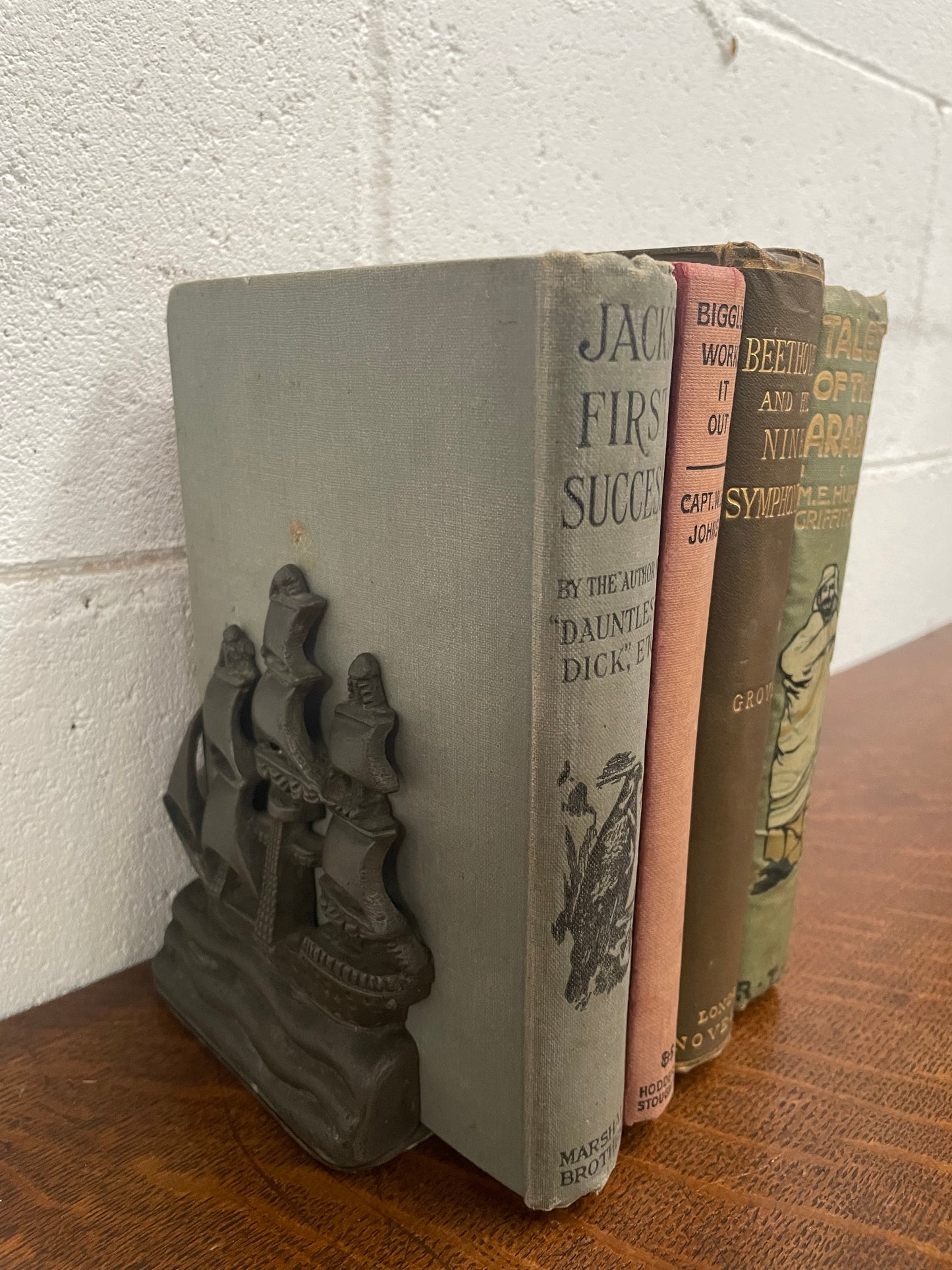 Pair Vintage Metal Sailing Ship Bookends