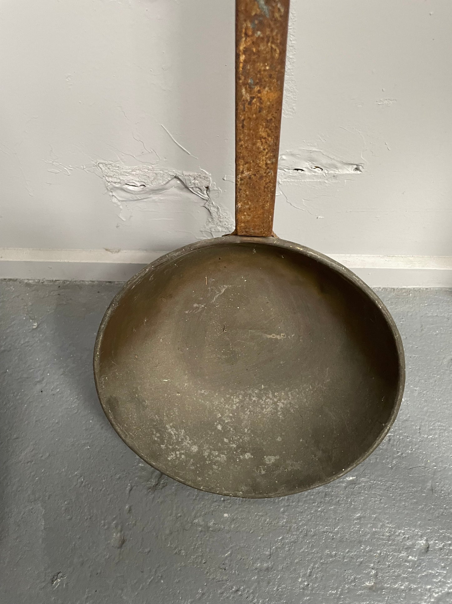 Antique Rustic Long Handled Brass Pot