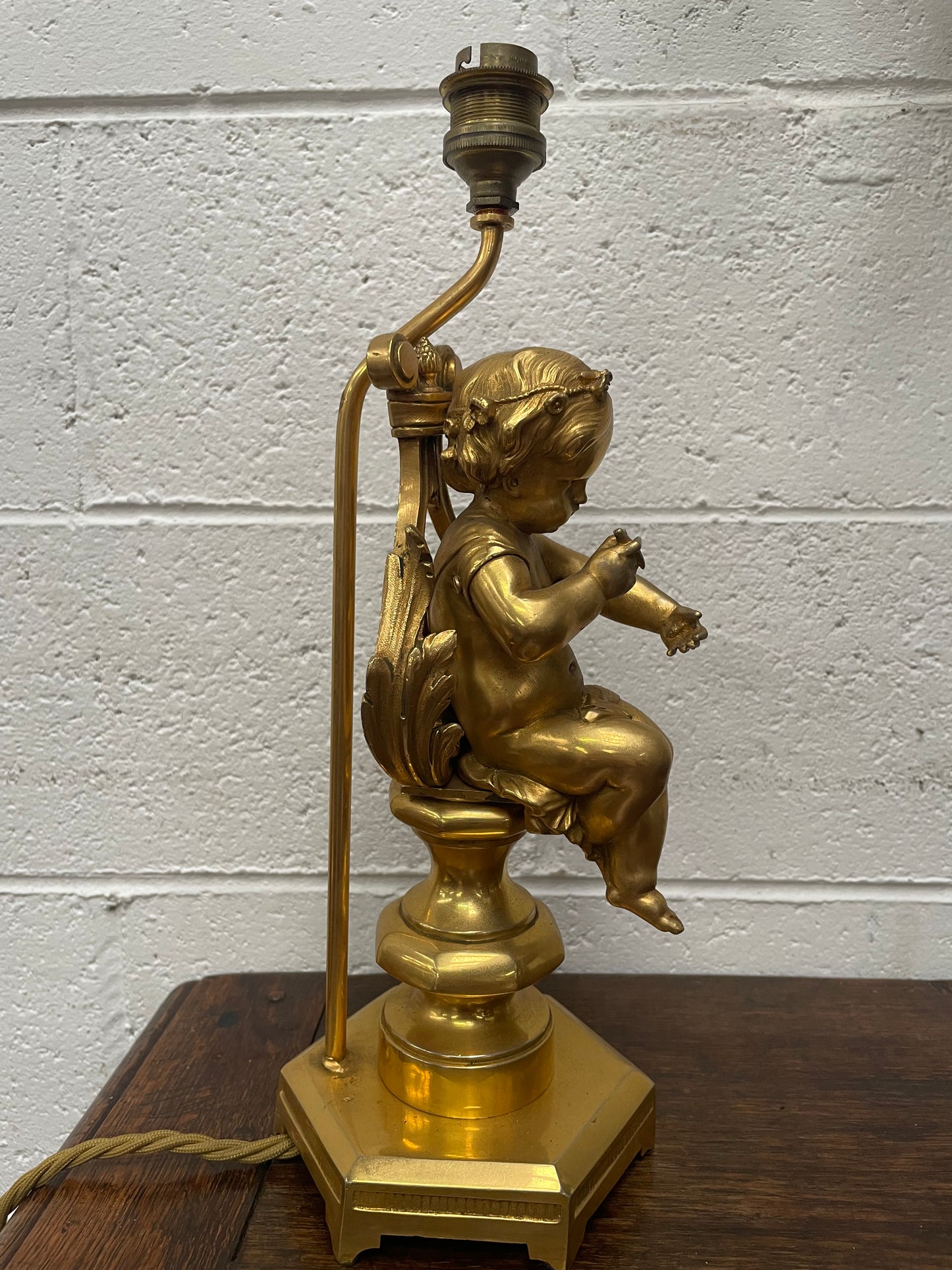 Gorgeous French Antique Gilt Bronze Cupid Lamp