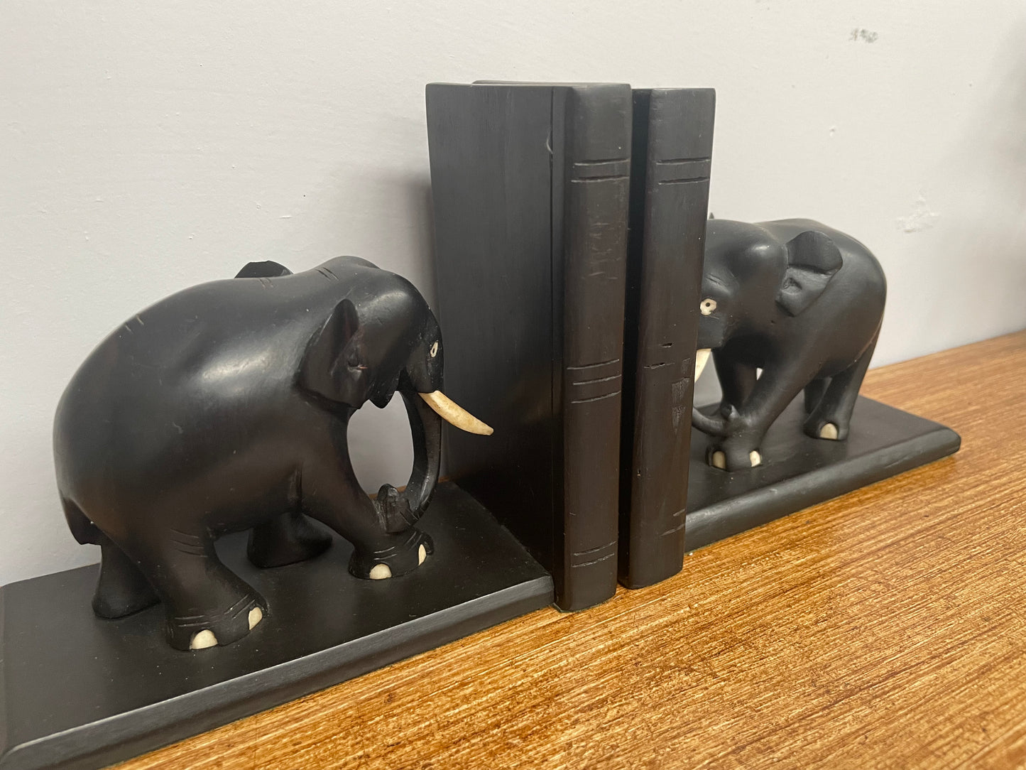 Pair of Antique Ebony Elephant Bookends