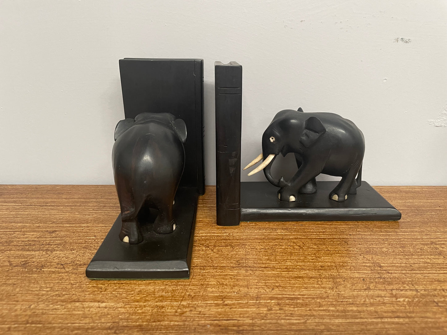 Pair of Antique Ebony Elephant Bookends