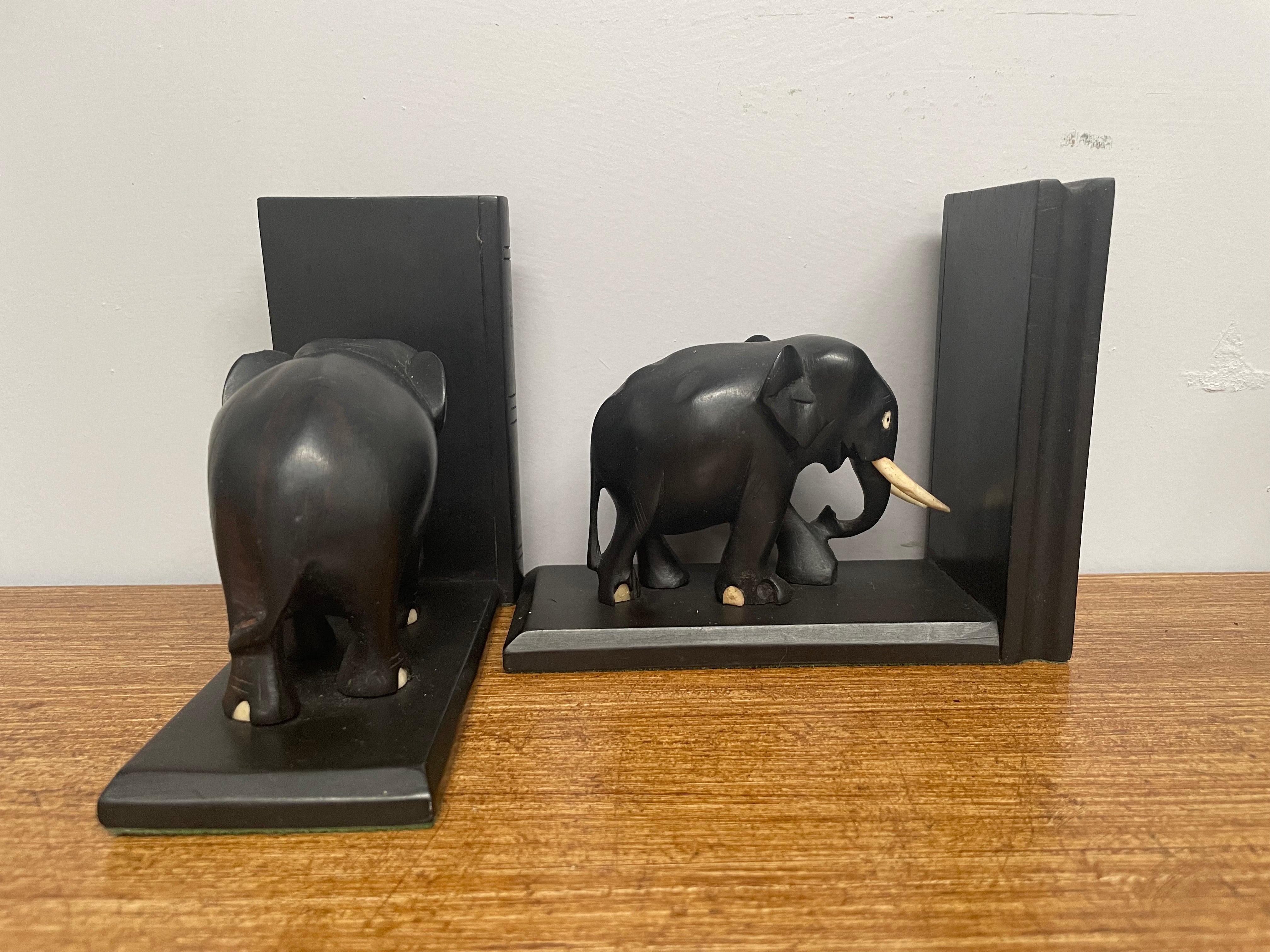 Pair of Antique Ebony Elephant Bookends