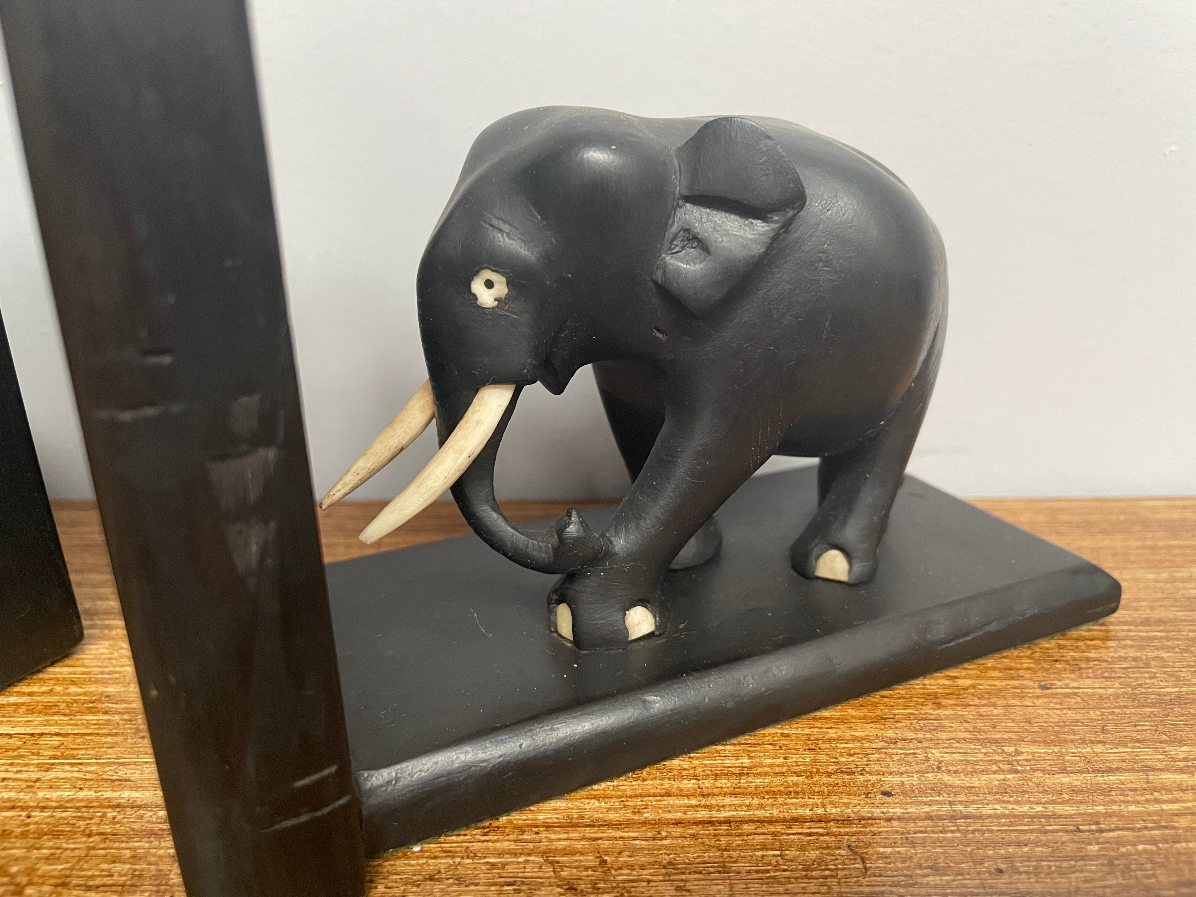 Pair of Antique Ebony Elephant Bookends