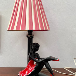 Vintage Black Lady Lamp with Original Shade