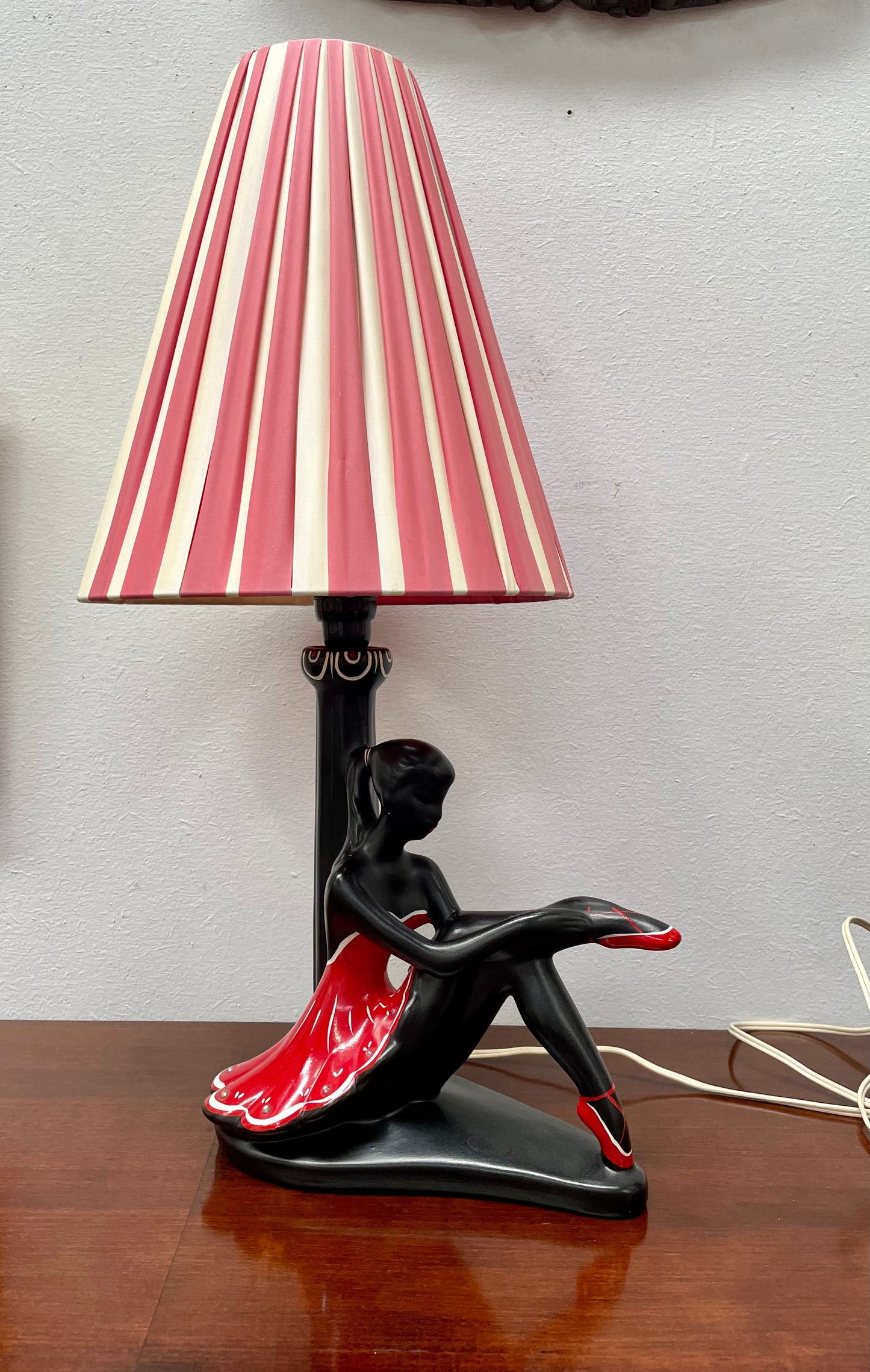Vintage Black Lady Lamp with Original Shade