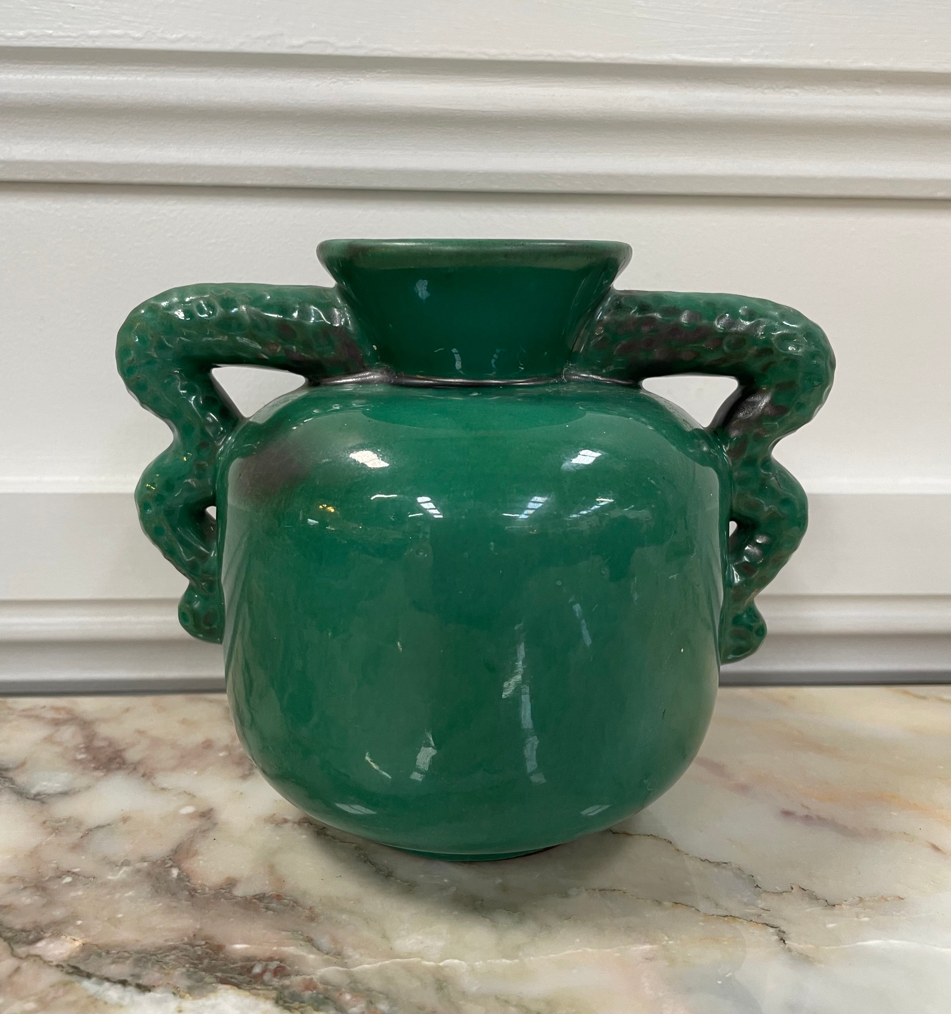 Art Deco ' Gabriel' Green Pottery Vase | Antique & Vintage | Moonee Ponds Antiques | Australia Wide Delivery