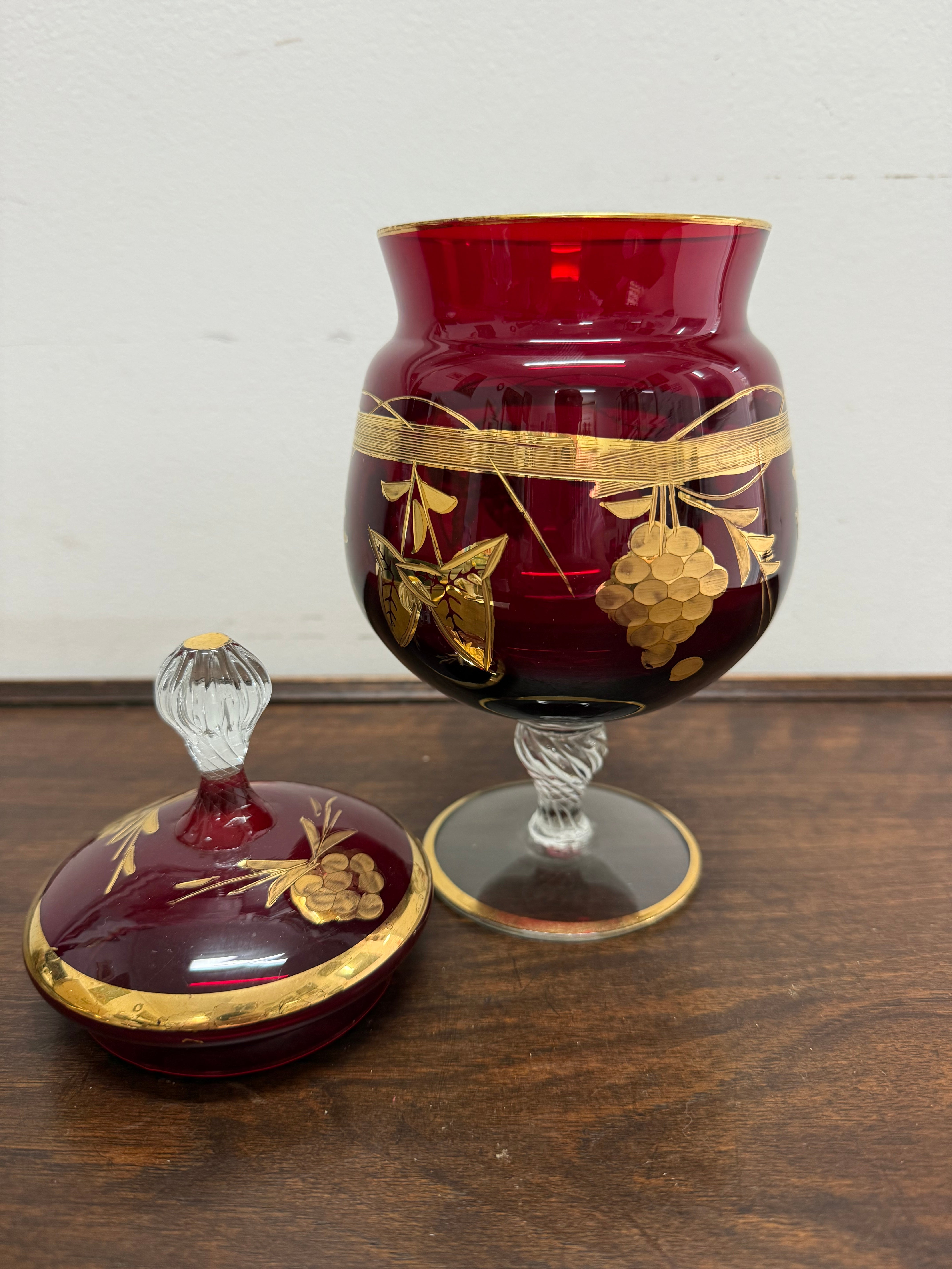 Vintage Ruby & Gilt Decorated Candy Bowl