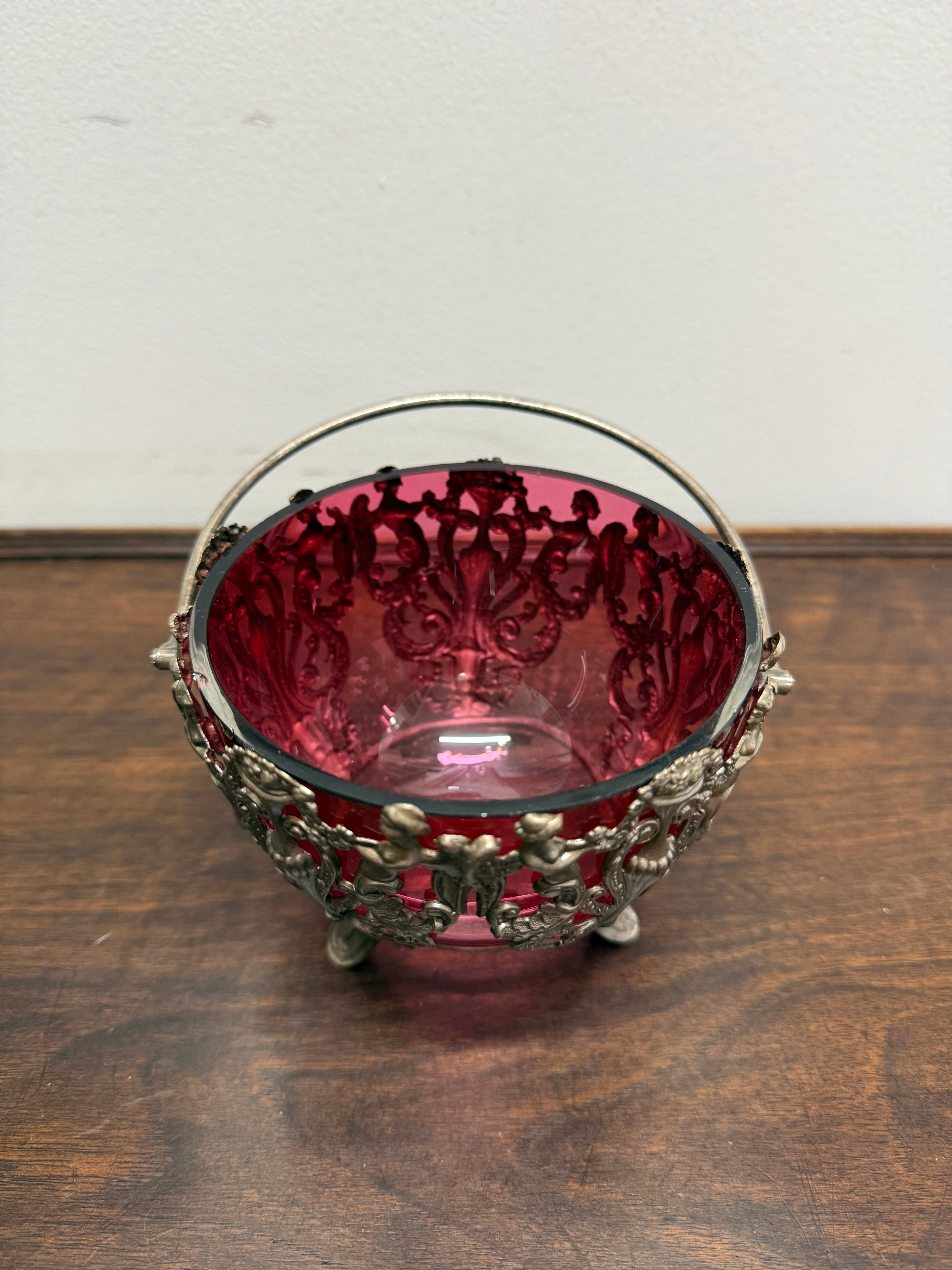 Vintage Cranberry Glass Bowl with Metal Liner | Antique & Vintage | Moonee Ponds Antiques | Australia Wide