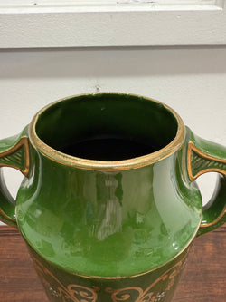 Vintage Hand Painted Green & Gilt Pottery Vase | Antique & Vintage | Moonee Ponds Antiques | Australia Wide Delivery
