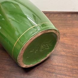 Vintage Hand Painted Green & Gilt Pottery Vase