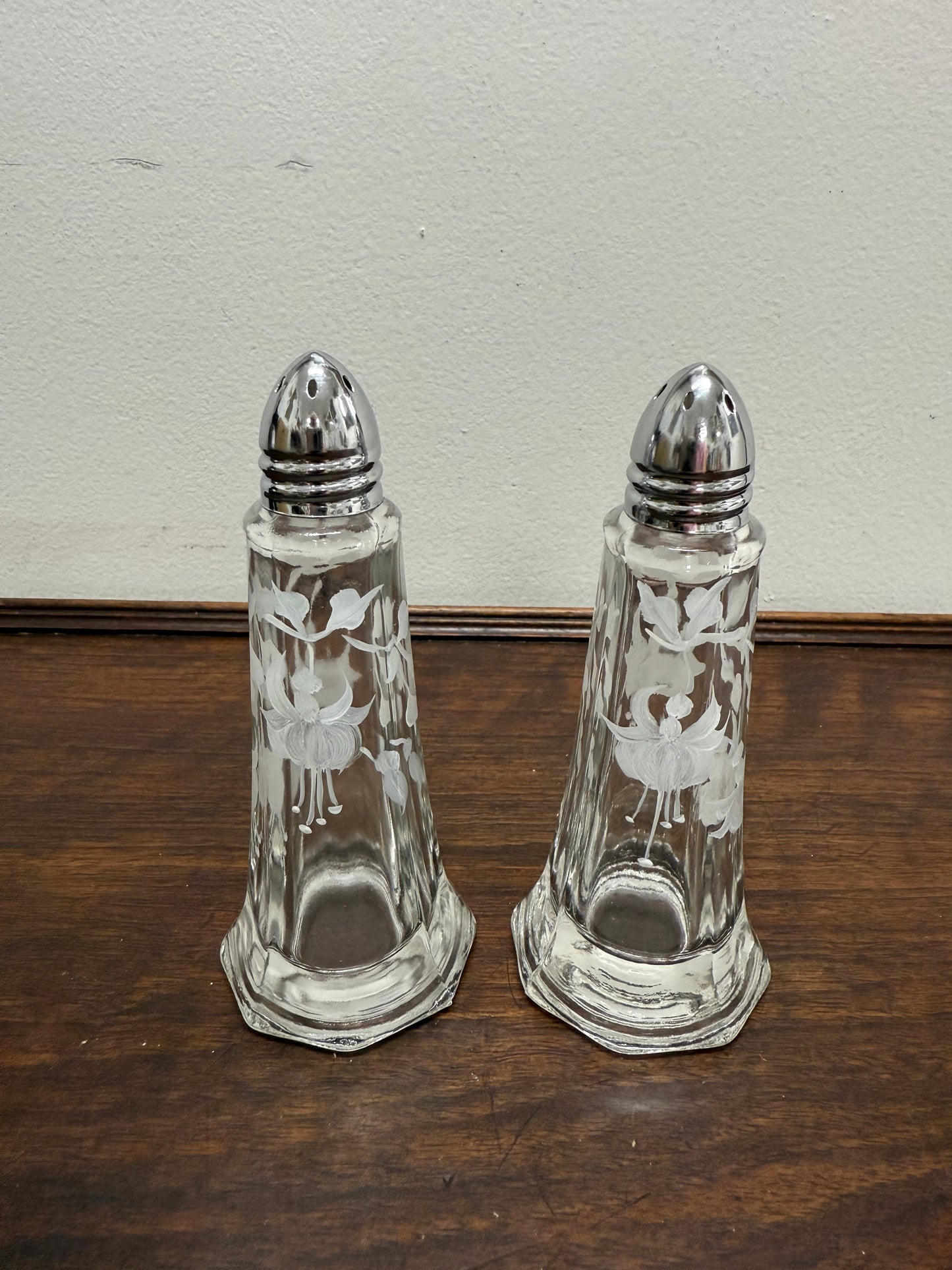 Pair of Vintage Glass Salt & Pepper Shakers