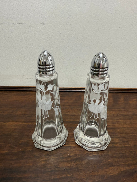 Pair of Vintage Glass Salt & Pepper Shakers