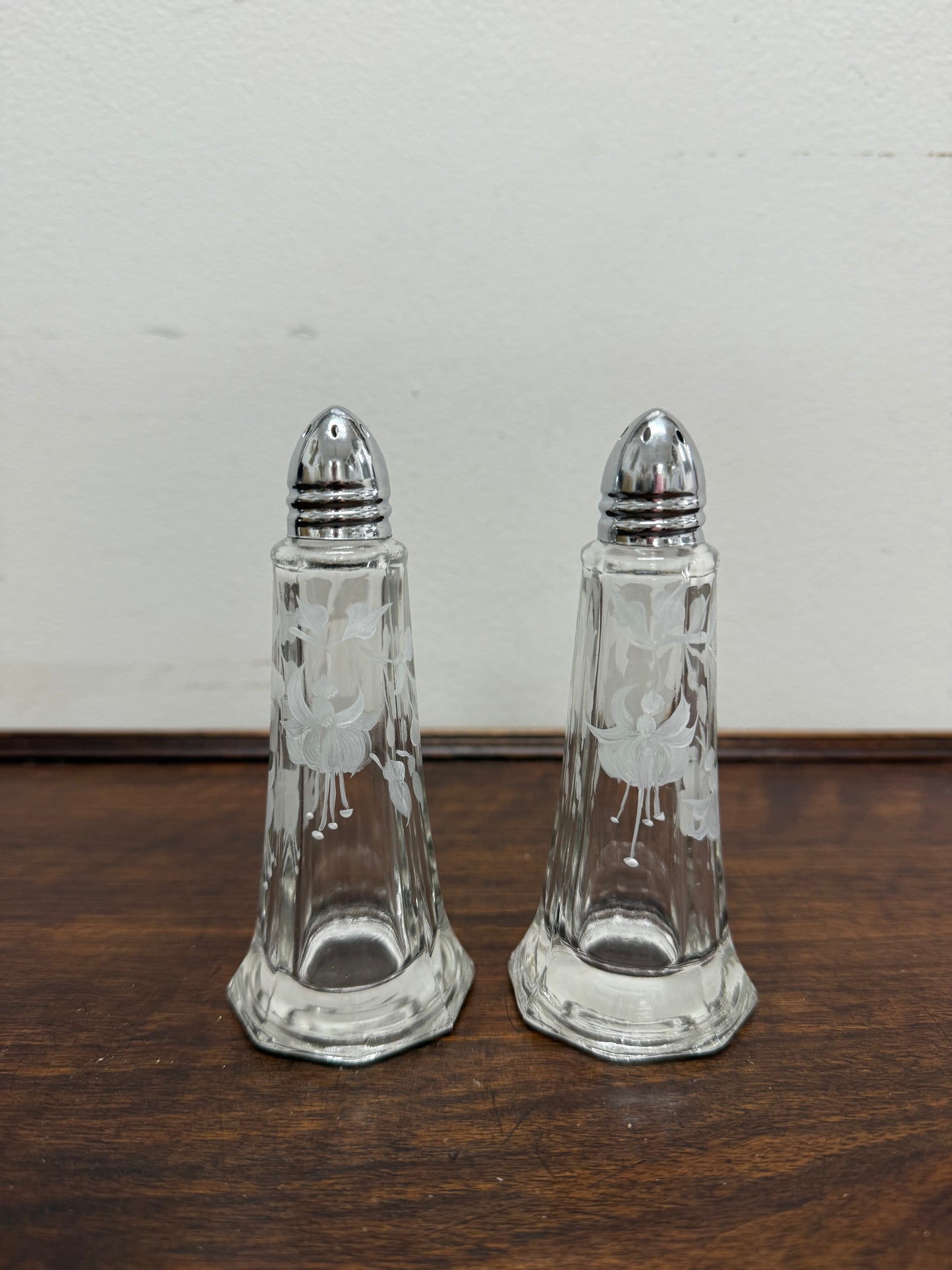Pair of Vintage Glass Salt & Pepper Shakers