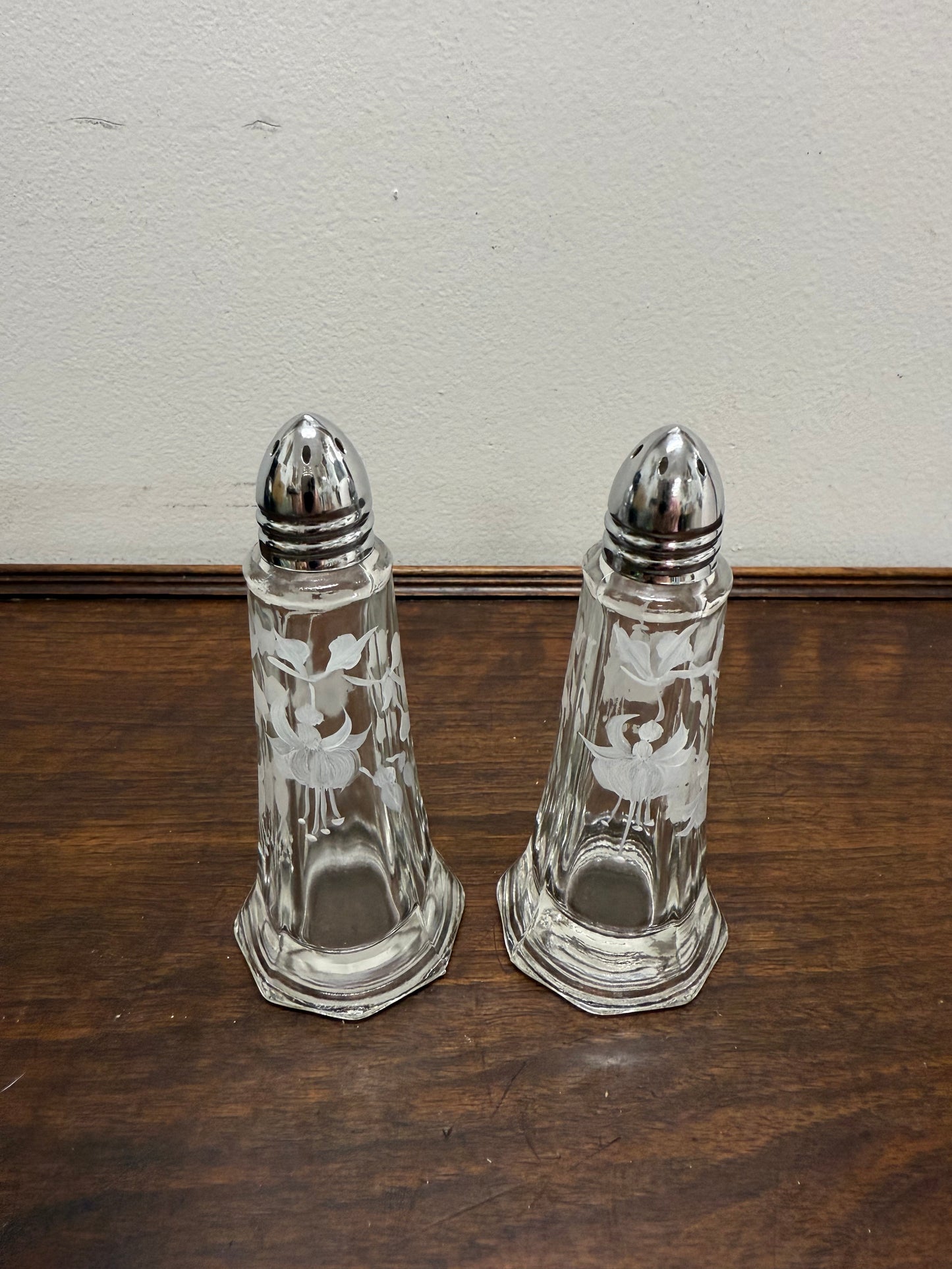 Pair of Vintage Glass Salt & Pepper Shakers