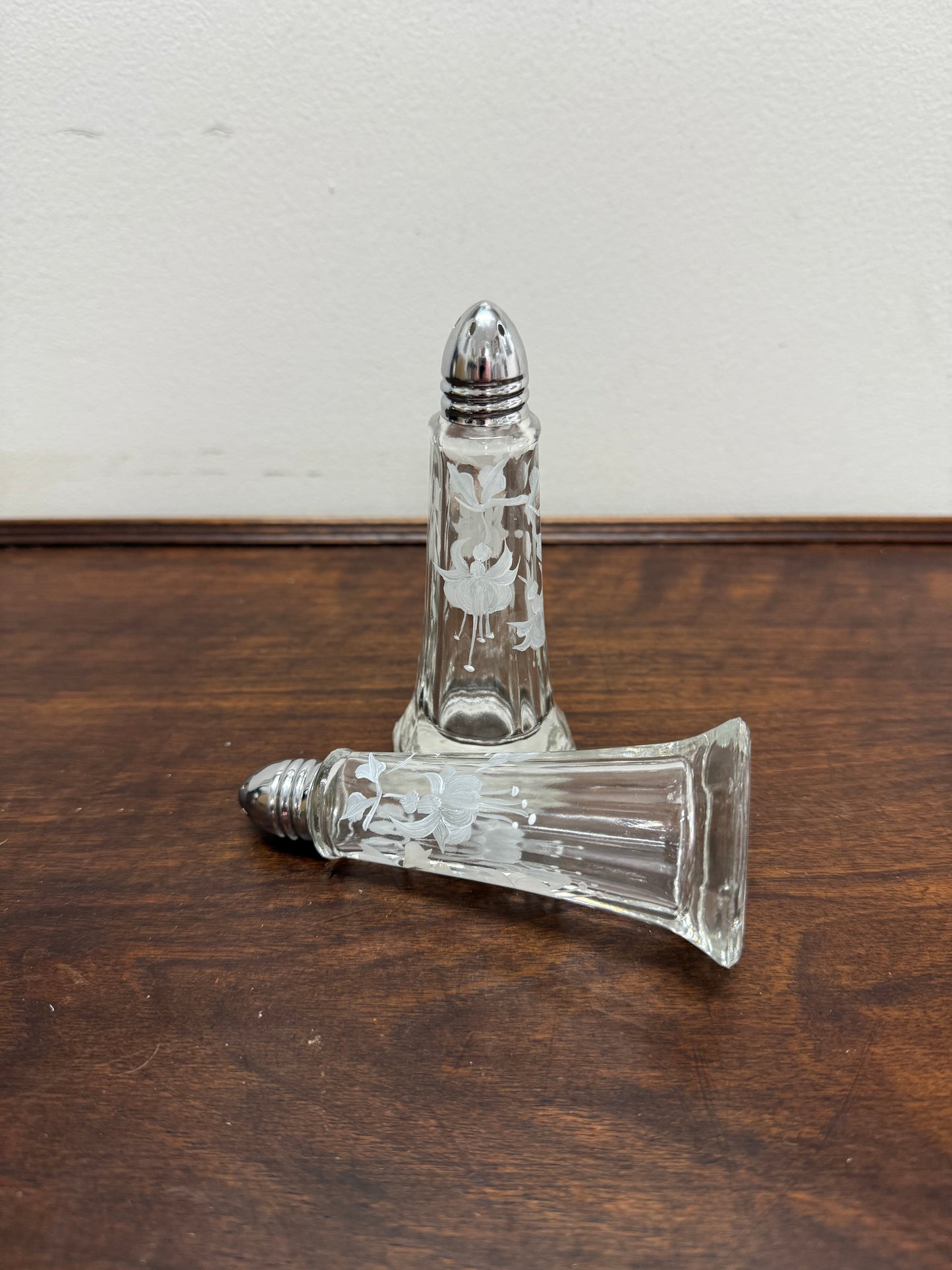 Pair of Vintage Glass Salt & Pepper Shakers