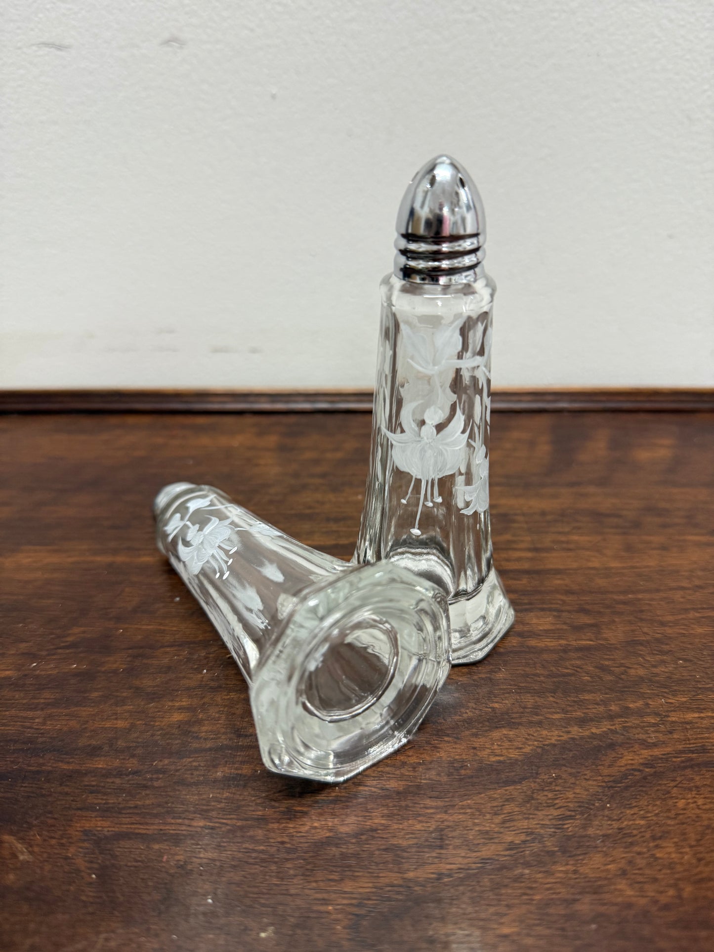 Pair of Vintage Glass Salt & Pepper Shakers