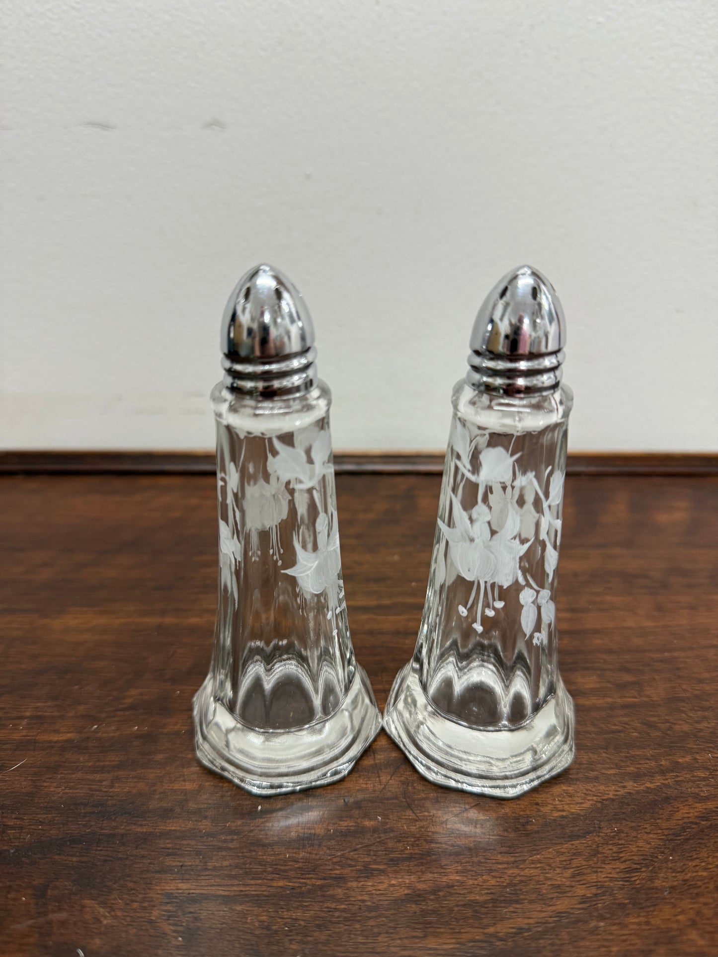 Pair of Vintage Glass Salt & Pepper Shakers