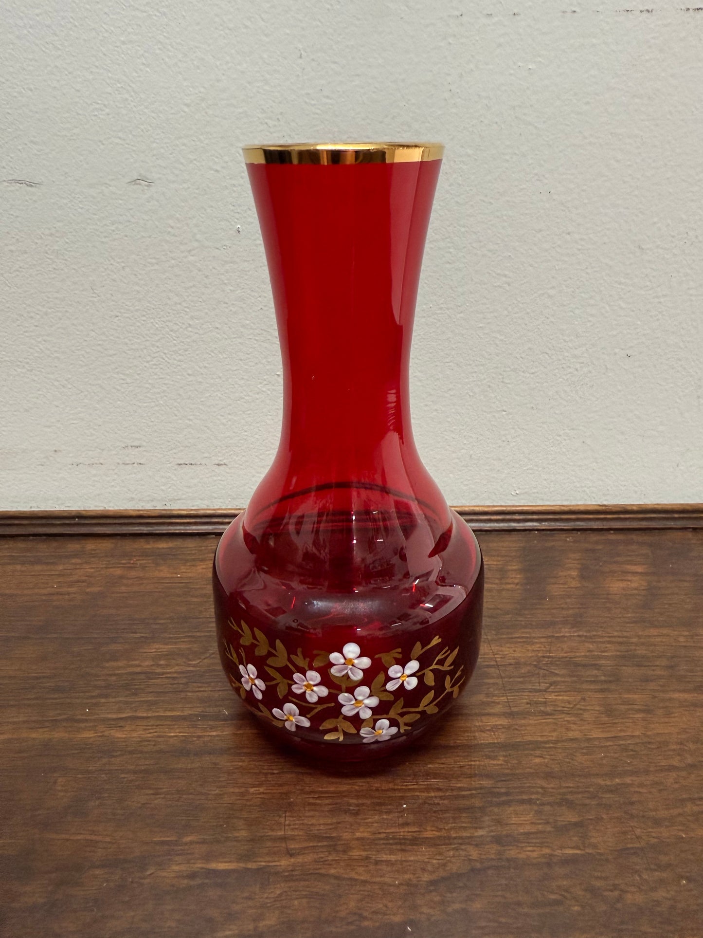 Vintage Ruby & Gilt Glass Vase