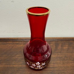 Vintage Ruby & Gilt Glass Vase