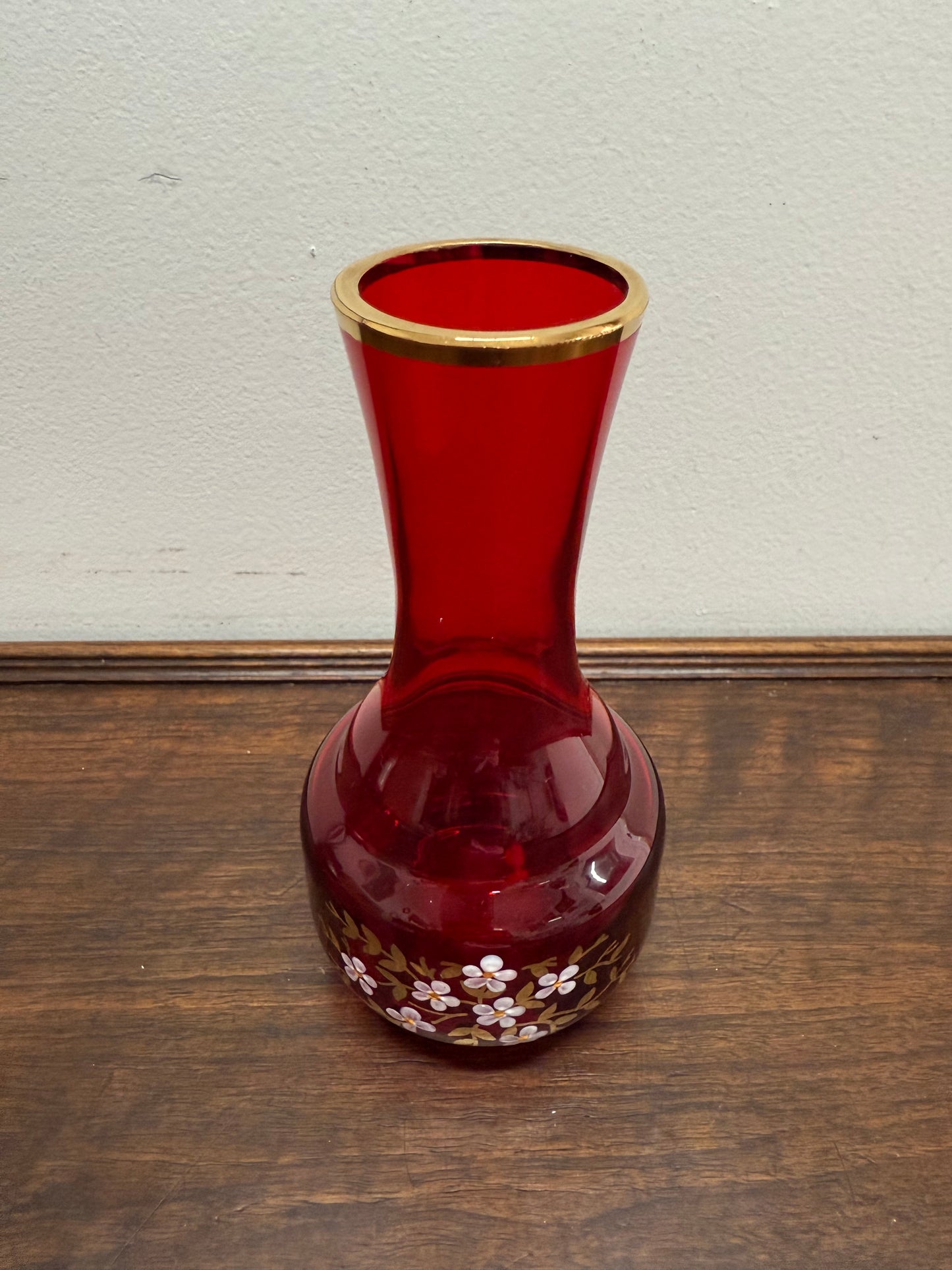 Vintage Ruby & Gilt Glass Vase