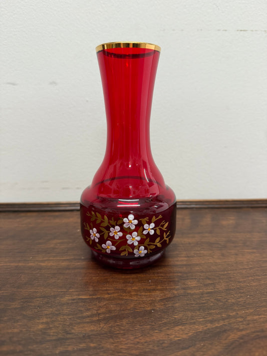 Vintage Ruby & Gilt Glass Vase