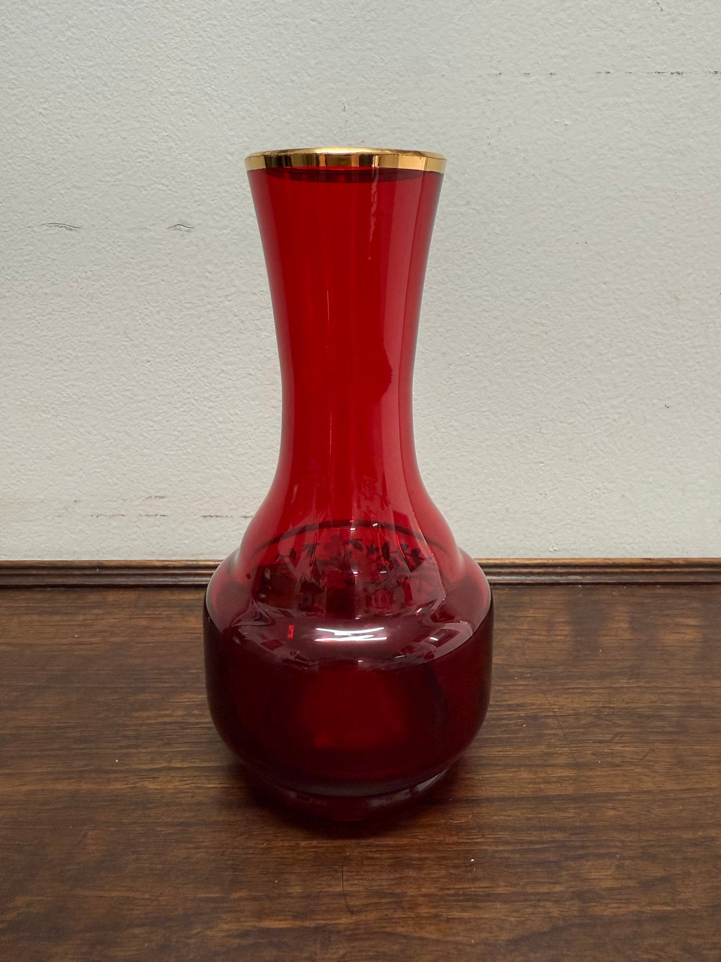 Vintage Ruby & Gilt Glass Vase