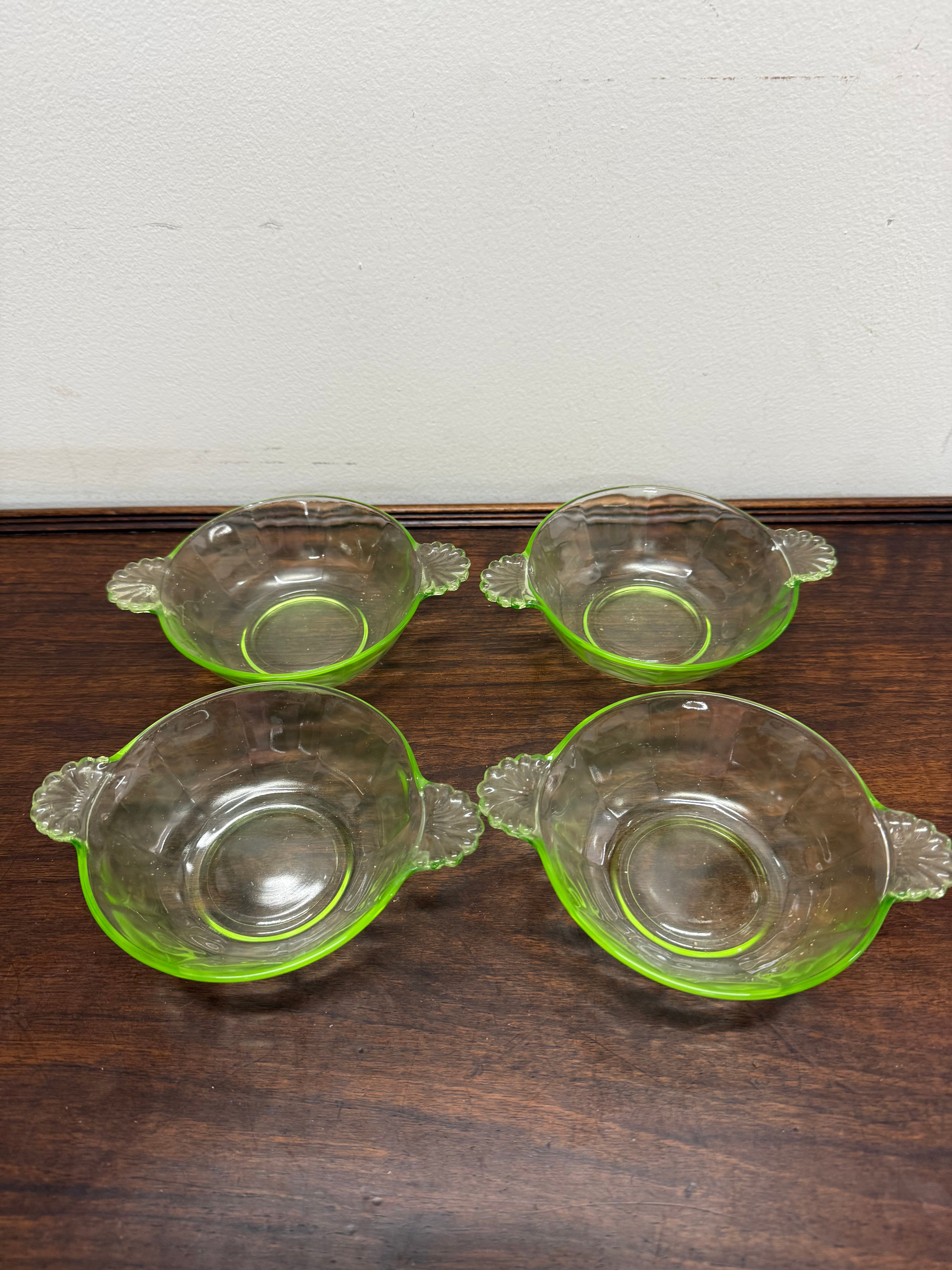 Set of Four Green Glass Bowls | Antique & Vintage | Moonee Ponds Antiques | Australia Wide