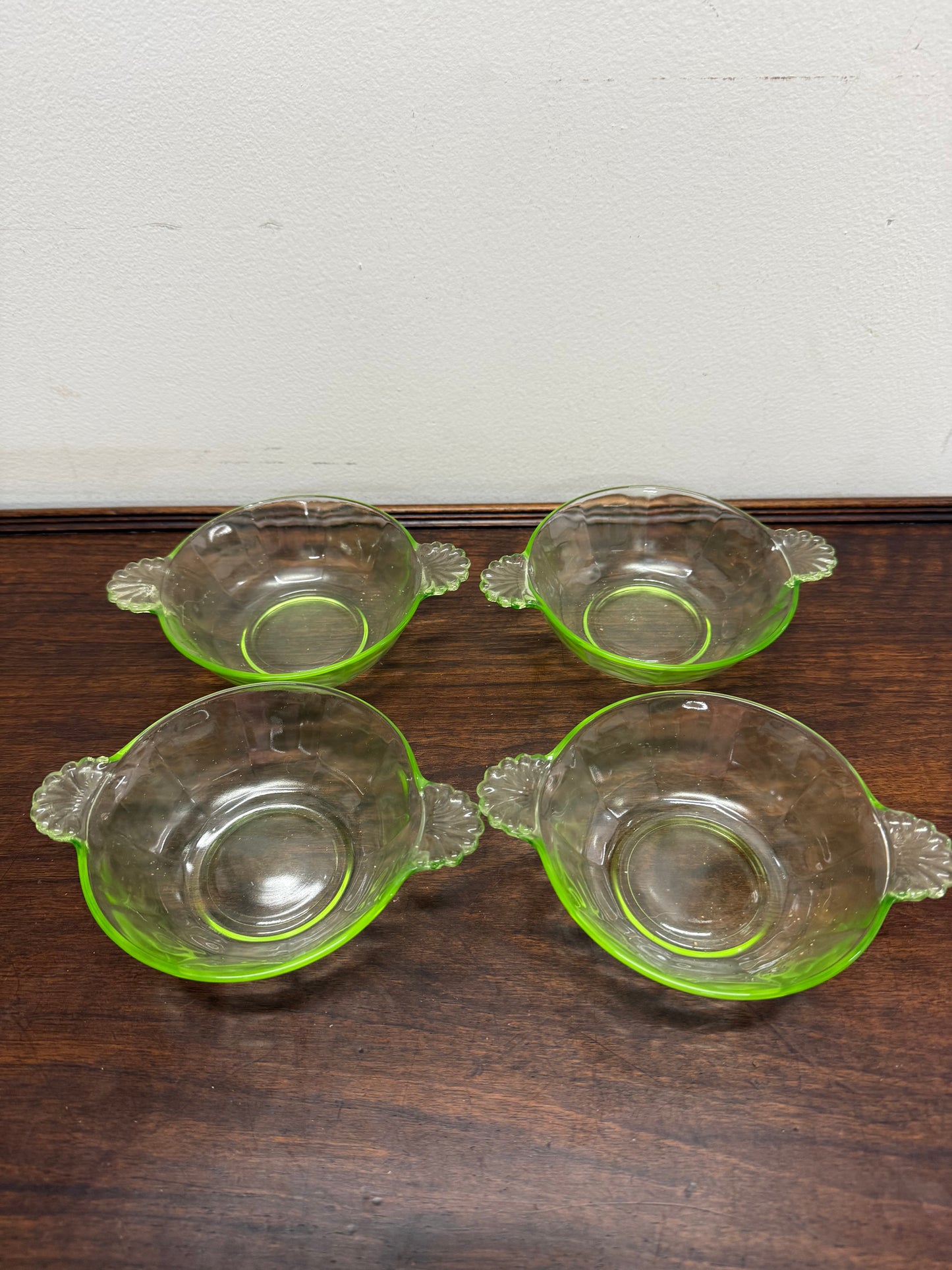 Set of Four Green Glass Bowls