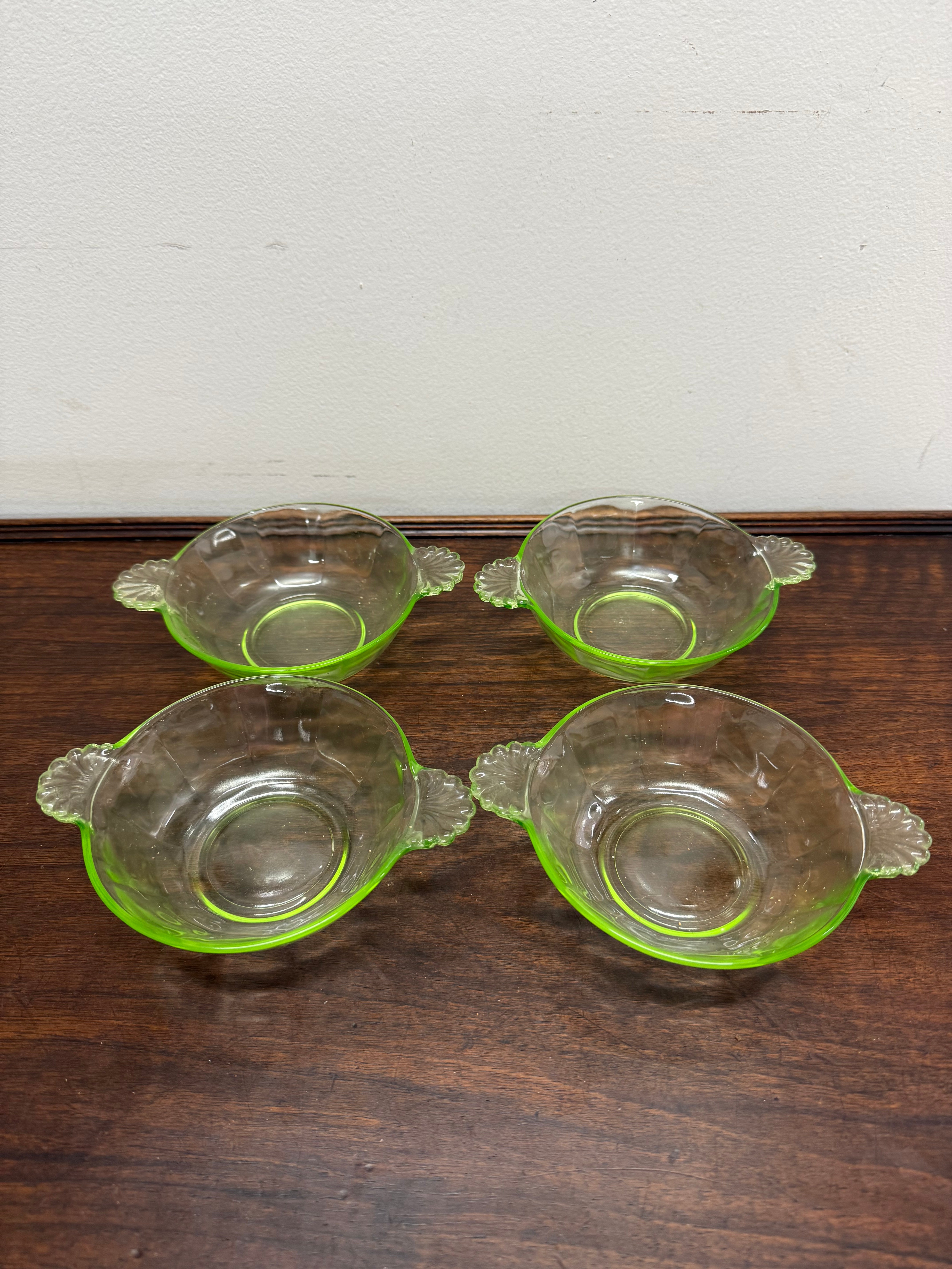 Set of Four Green Glass Bowls | Antique & Vintage | Moonee Ponds Antiques | Australia Wide